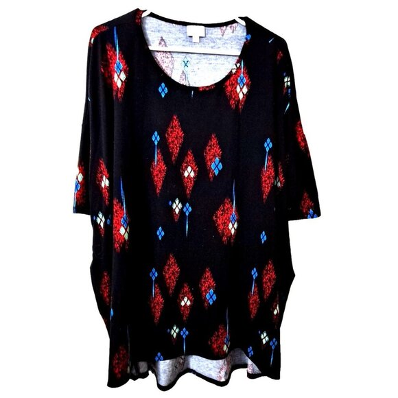 LuLaRoe Tops - Lularoe Women's 3XL Irma Black Multicolor Short Sleeve Scoop Neck Tunic Top